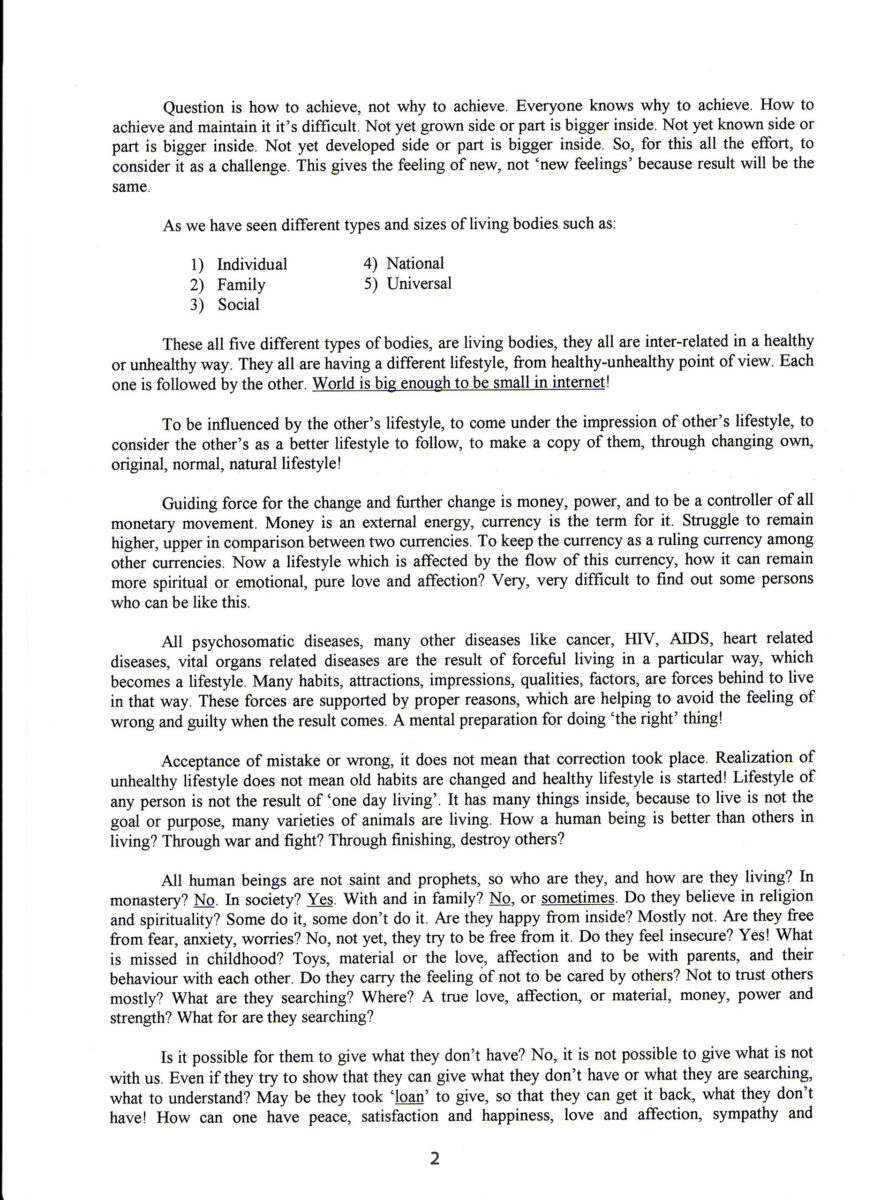 Page 2 of Lifestyle document by Swami Maheshananda