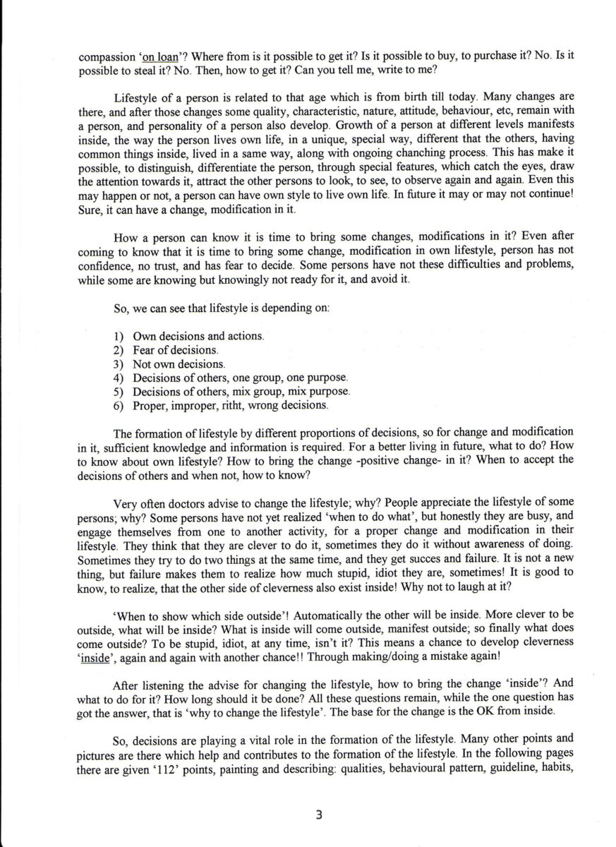 Page 3 of Lifestyle document by Swami Maheshananda