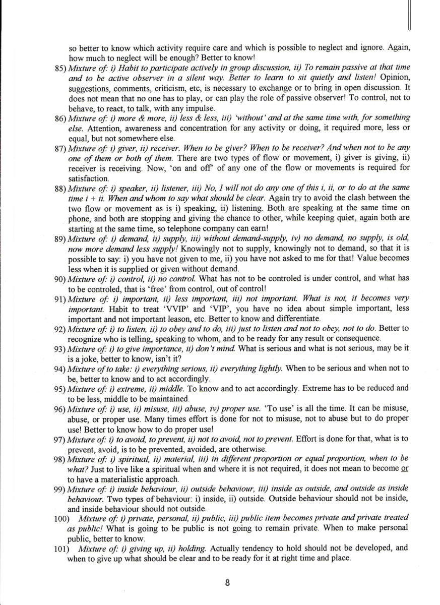 Page 8 of Lifestyle document by Swami Maheshananda