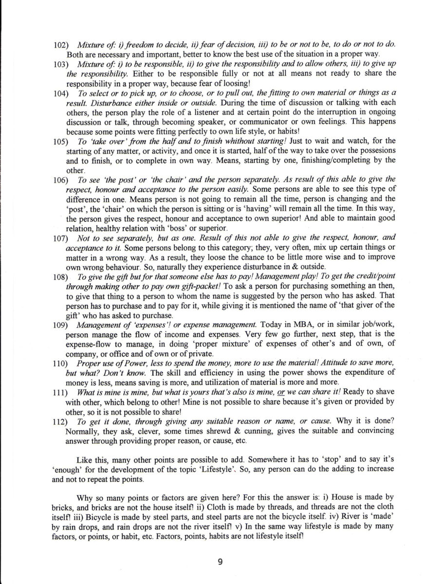 Page 9 of Lifestyle document by Swami Maheshananda